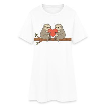 Valentine's Day Sloths – Cute Couple Design - Women’s T-Shirt Dress - white - Front