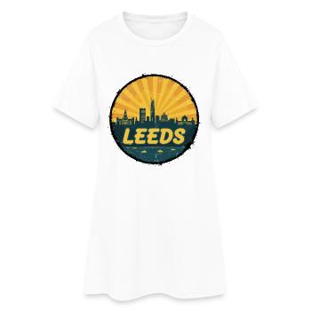 Leeds City Skyline Retro Sunset Badge - Women’s T-Shirt Dress - white - Front