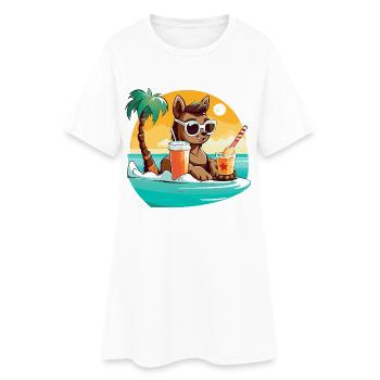 Lama am Strand im Sonnenlicht - Frauen T-Shirt-Kleid - Weiß - Vorne