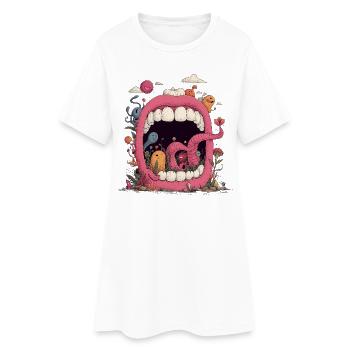 Monde de la Bouche Rose avec des Créatures - Robe T-shirt Femme - blanc - Devant