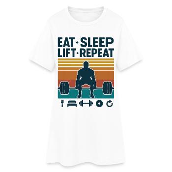 Manger Dormir Soulever Répéter Retro Fitness - Robe T-shirt Femme - blanc - Devant