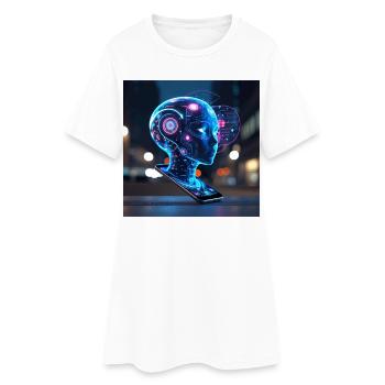 Neon-Holografisches KI-Porträt - Frauen T-Shirt-Kleid - Weiß - Vorne