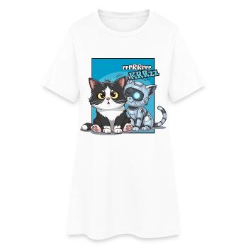 Chat et robot, humour, cartoon, bd - Robe T-shirt Femme - blanc - Devant