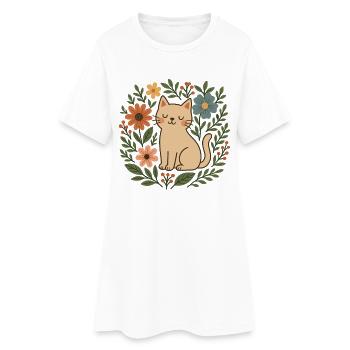 Chat fleuri parmi les fleurs - Robe T-shirt Femme - blanc - Devant