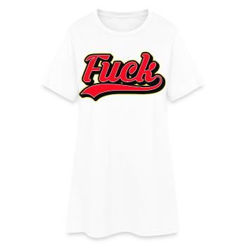 Fettgedrucktes F-Wort Retro-Skript-T-Shirt - Frauen T-Shirt-Kleid - Weiß - Vorne