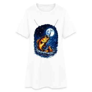 Pêche nocturne sous une pleine lune – poisson à l’hameçon - Robe T-shirt Femme - blanc - Devant