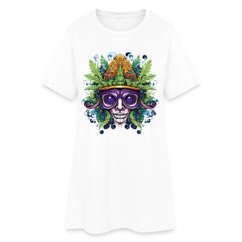 Crâne psychédélique avec couronne de feuilles - Robe T-shirt Femme - blanc - Devant