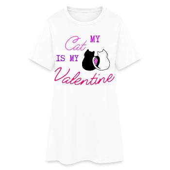 Meine Katze ist mein Valentinstag Lustiges Geschenk für Tierliebhaber - Frauen T-Shirt-Kleid - Weiß - Vorne