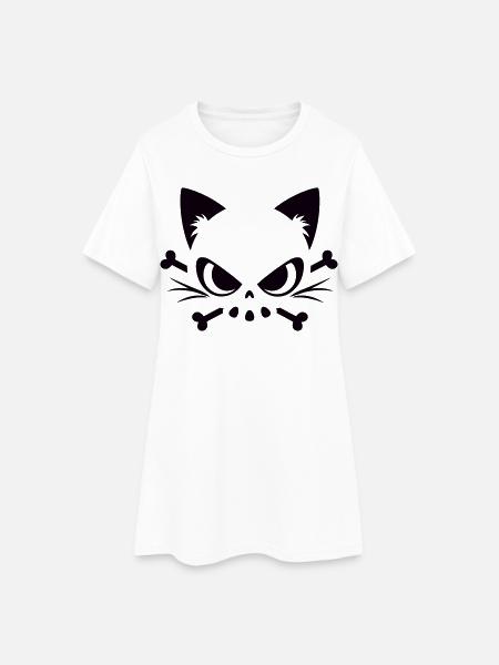Crâne de chat | Motif minimaliste de Skull & Bones - Robe T-shirt Femme - blanc