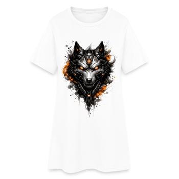 Cyber Loup – Motif animal du pouvoir sombre - Robe T-shirt Femme - blanc - Devant