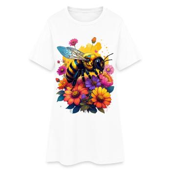 Eine Biene auf bunten Blumen - Frauen T-Shirt-Kleid - Weiß - Vorne