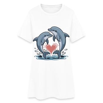Duo dauphin-cœur dans le cœur de l’eau - Robe T-shirt Femme - blanc - Devant