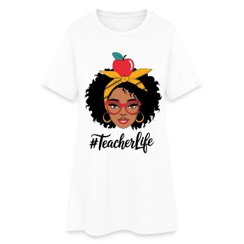 Female teacher with yellow turban and apple - Women’s T-Shirt Dress - white - Front