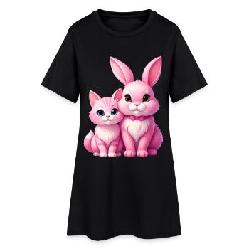 Le lapin rose et le chat comme peluches - Robe T-shirt Femme - noir - Devant