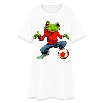 Frosch Fussball - Frauen T-Shirt-Kleid - Weiß - Vorne