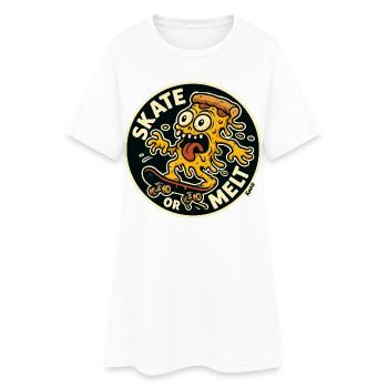 Pizza und Käse Monster auf Skateboard - Frauen T-Shirt-Kleid - Weiß - Vorne