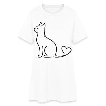 Elegant Cat with Heart Tail | Minimal Love Line Ar - Frauen T-Shirt-Kleid - Weiß - Vorne
