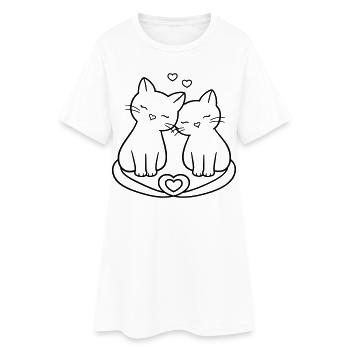 Amour de couple de chats mignons | Douce Romance - Robe T-shirt Femme - blanc - Devant