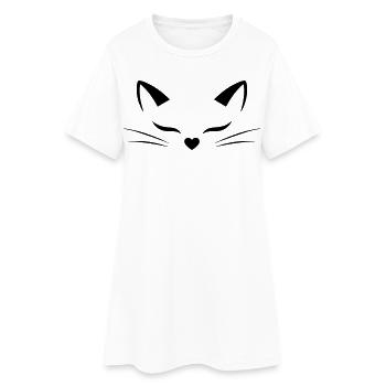 Visage de chat mignon avec nez en forme de cœur | Style d’art lineal - Robe T-shirt Femme - blanc - Devant