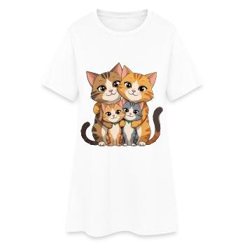 Cat Family Hug Cartoon - Women’s T-Shirt Dress - white - Front