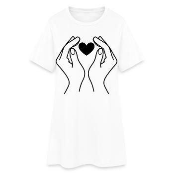 Hands Holding Heart Minimal Line Art Design - Frauen T-Shirt-Kleid - Weiß - Vorne