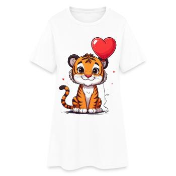 Tiger with heart balloon for Valentine's Day - Women’s T-Shirt Dress - white - Front