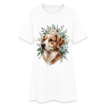 Chien avec une couronne de fleurs - Robe T-shirt Femme - blanc - Devant