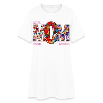 MOM Love Care Magisches Blumendesign - Frauen T-Shirt-Kleid - Weiß - Vorne