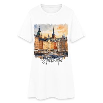 Stockholm Watercolor, Stockholm Sweden - Women’s T-Shirt Dress - white - Front