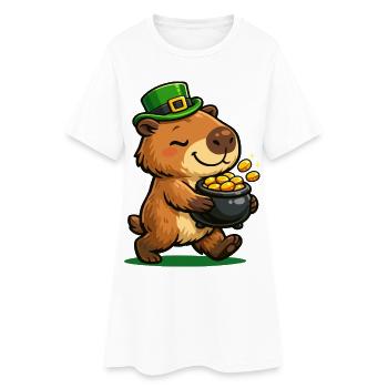 Sweet Lucky Capybara Gold Pot St. Patrick's Day - Women’s T-Shirt Dress - white - Front