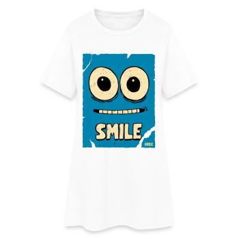 Visage de dessin animé bleu riant - Robe T-shirt Femme - blanc - Devant