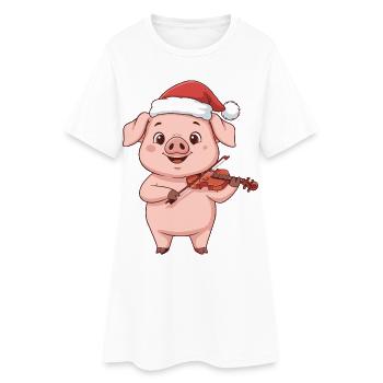 Animaux de ferme de cochons de Noël jouant du violon - Robe T-shirt Femme - blanc - Devant