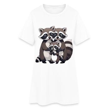 Raccoon Family Cuddle - Women’s T-Shirt Dress - white - Front