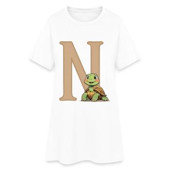 N with Turtle Cartoon - Women’s T-Shirt Dress - white - Front