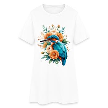 King fisher in a wreath of flowers - Women’s T-Shirt Dress - white - Front