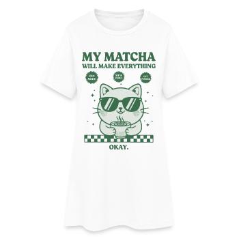 Mon matcha va tout arranger. Drôle de matcha. - Robe T-shirt Femme - blanc - Devant