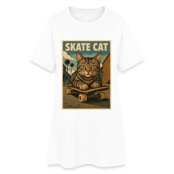 Skate Cat sur une affiche rétro de skateboard - Robe T-shirt Femme - blanc - Devant