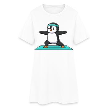 Yoga-Pinguinvogel in Kriegerhaltung - Frauen T-Shirt-Kleid - Weiß - Vorne