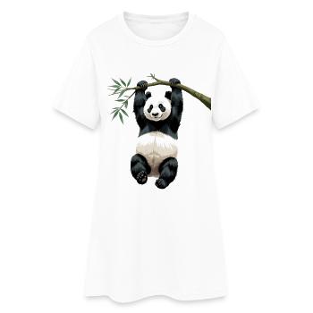 Hanging Panda Bamboo Branch - Women’s T-Shirt Dress - white - Front