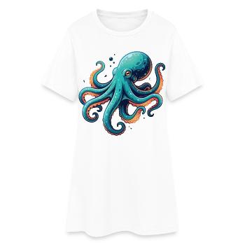 Motif coloré de dessin animé pieuvre - Robe T-shirt Femme - blanc - Devant