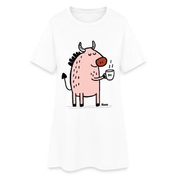 Rosa Tier mit Horn und Tasse - Frauen T-Shirt-Kleid - Weiß - Vorne