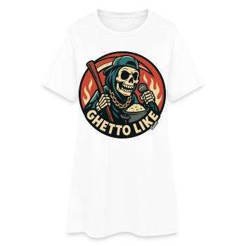 Squelette avec micro et style ghetto - Robe T-shirt Femme - blanc - Devant