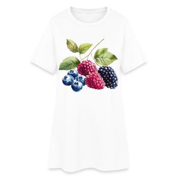 Wildbeeren Beeren Blaubeere Himbeere Brombeere - Frauen T-Shirt-Kleid - Weiß - Vorne