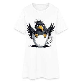 Matin, grognon, café, pas de désir, corbeau, mauvaise humeur, mauvaise humeur - Robe T-shirt Femme - blanc - Devant