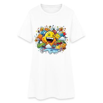 Joy of the Sun Cartoon Motif - Women’s T-Shirt Dress - white - Front