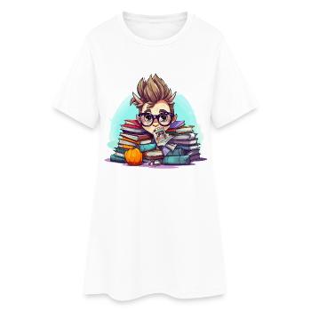 Un nerd de livres dans la pile - Robe T-shirt Femme - blanc - Devant