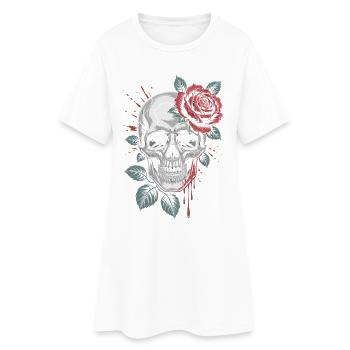 Rose am Schädel: düsterer Vintage-Tattoo-Stil - Frauen T-Shirt-Kleid - Weiß - Vorne