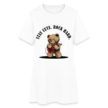 Stay Cute Rock Hard – Teddy mit E-Gitarre - Frauen T-Shirt-Kleid - Weiß - Vorne