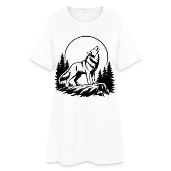 Wolf with Full Moon - Women’s T-Shirt Dress - white - Front