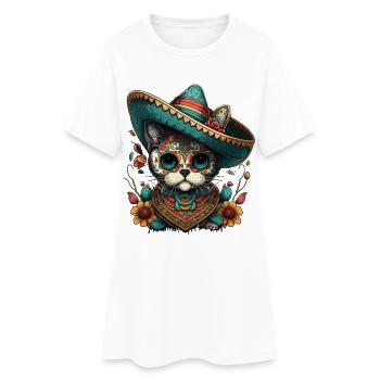 Sugar Skull Sombrero Cat Mexican Cinco De Mayo - Women’s T-Shirt Dress - white - Front